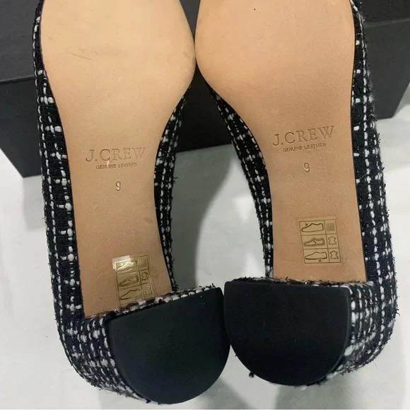 J. Crew Avery Black and White Tweed Pointed Toe Pumps with Bow Size 9 - Picture 4 of 5